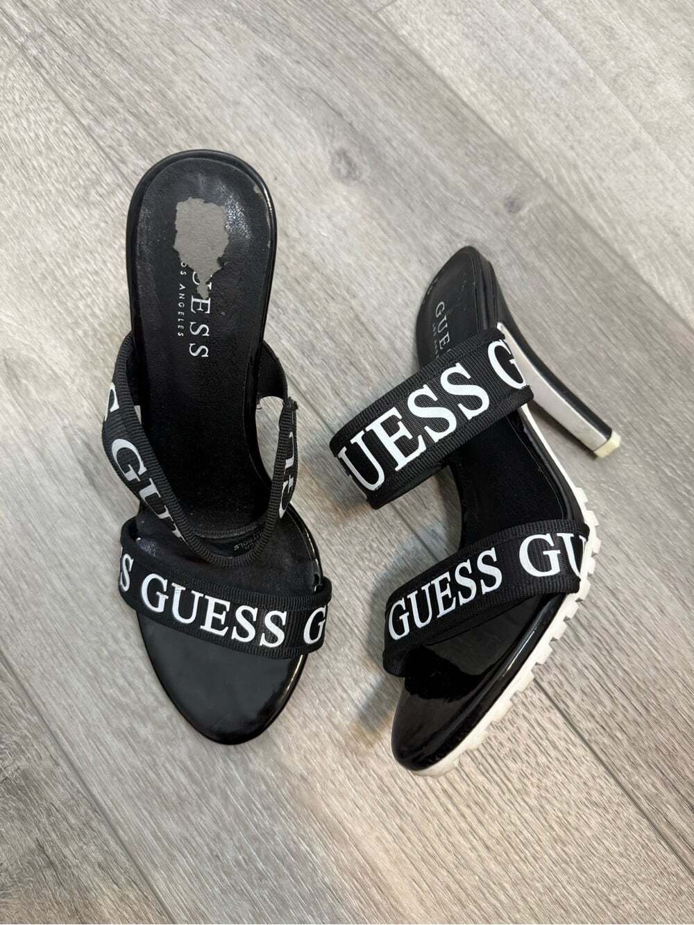 GUESS Black Logo Strap High Heel Sandals size 6.5
